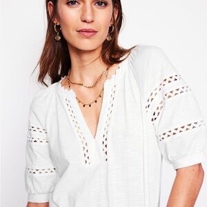 Boden White Maisy Rikrak Trim 100% Cotton Top M / 8